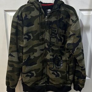 Ecko Unltd Hoodie Mens L Camo Sherpa Lined Full Zip Streetwear Jacket Y2K Heavy